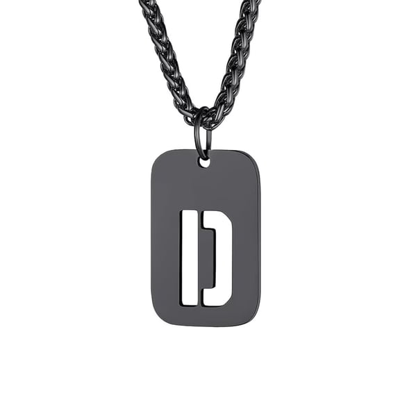 PAURO Dog Tag Letter Necklace for Men Women Square Initial A-Z Pendant Personalized Stainless Steel Black Silver Gold Plated Name Monogram Cool Simple Jewelry Black Letter D