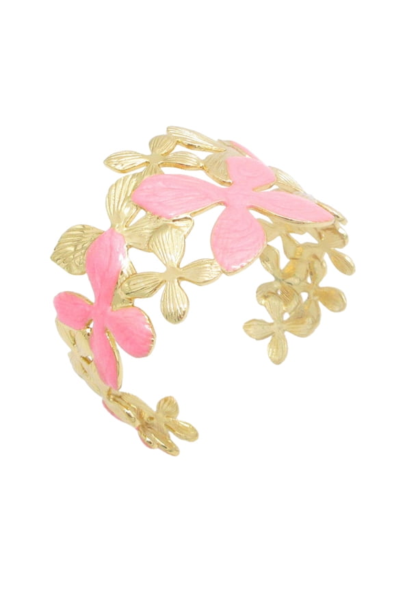 Enamel Flower Open Cuff Bracelets for Women Oil Drop Gold Plated Adjustable Boho Bangle Dainty Irregular Elegant Personalized Gift Jewelry Pink