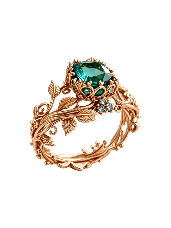 Fairy Rings for Women Gemstone CZ Vine Leaf Alt Whimsy Fantasy Green Cubic Zirconia Stainless Steel Dainty Witchy Vintage Promise Forest Personalized Jewelry Gold Plated Size 9