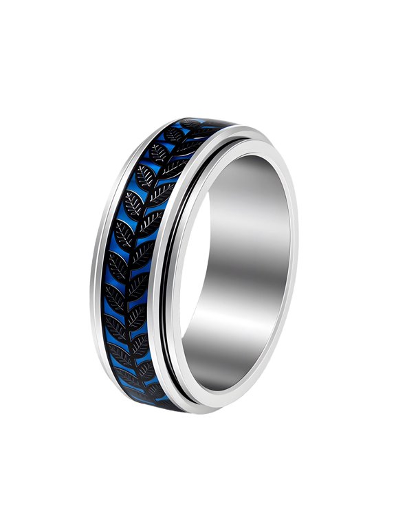 Fidget Rotating Ring for Women Men Leaf Stainless Steel Thoughtful Durable Statement Gift Personalized Dainty Jewelry Black 12
