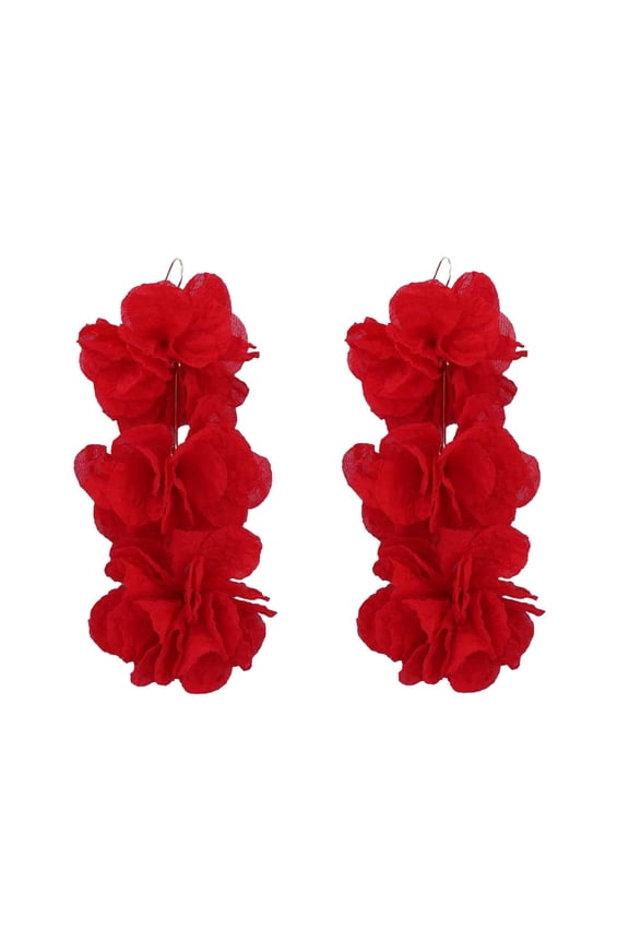 Flower Dangle Earrings for Women Long Drop Tassel Fabric Floral Colorful Lightweight Stainless Steel Personalized Boho Beach Vacation Jewelry Red