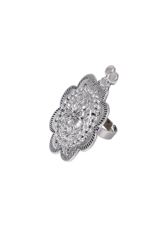 Flower Rings for Women Boho Silver Stainless Steel Open Adjustable Personalized Statement Unique Vintage Exaggeration Knuckle Finger Big Jewelry Silver