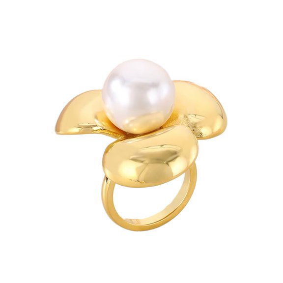 PAURO Rose Rings for Women Gold Plated Stainless Steel Flower Statement ...