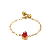 PAURO Gemstone Chain Rings for Women Link Open Adjustable Stainless Steel Cubic Zirconia Unique Personalized Gold Plated Simple Cute CZ Dainty Jewelry Teardrop Red