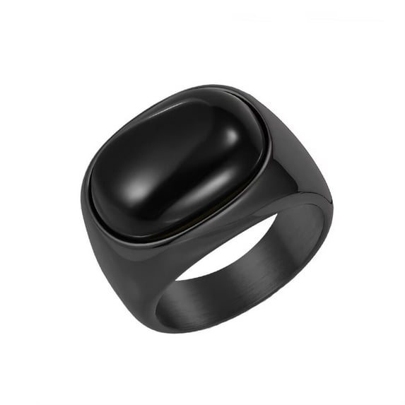 PAURO Gemstone Rings for Men Gold/Silver/Black Plated Oval Stainless Steel Colourful Statement Personalised Dainty Simple Vintage Jewellery Black Black Size W