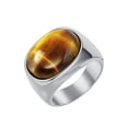 thumbnail image 1 of PAURO Gemstone Rings for Men Gold/Silver/Black Plated Oval Stainless Steel Colourful Statement Personalised Dainty Simple Vintage Jewellery Silver Brown Size Y, 1 of 6