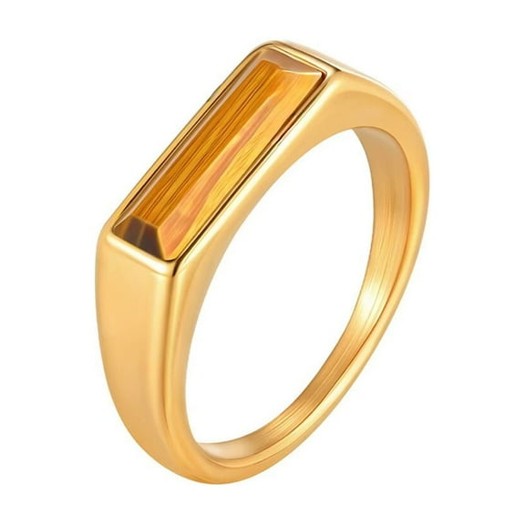 PAURO Gemstone Rings for Men Silver Gold Plated Stainless Steel Square Colorful Statement Personalized Dainty Cool Vintage Jewelry Gold Orange Size 11