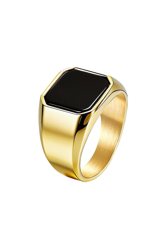 Gemstone Rings for Men Square Titanium Steel Silver Gold Plated Personalized Statement Unique Starry Sky Simple Dainty Cool Jewelry Gold 1 Size 9