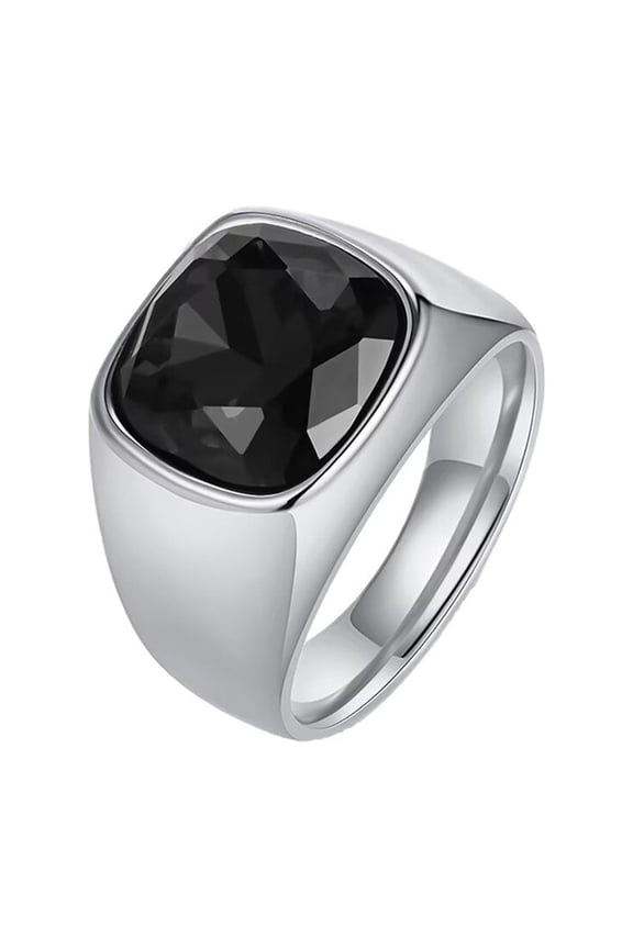 Gemstone Rings for Men Women Black Green Cubic Zirconia Stainless Steel Colorful Silver Gold Plated Personalized Statement Unique Vintage Jewelry Silver-Black Size 9