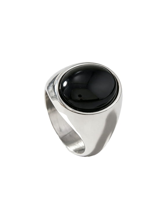 Gemstone Rings for Men Women Vintag Stainless Steel Band Oval Gem Simple Personalized Statement Dainty Everyday Gift Jewelry Silver Plated Black Size 7