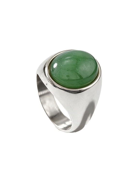 Gemstone Rings for Men Women Vintag Stainless Steel Band Oval Gem Simple Personalized Statement Dainty Everyday Gift Jewelry Silver Plated Green Size 11