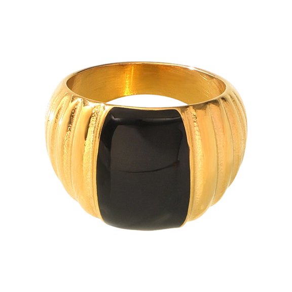 PAURO Gemstone Rings for Women Chunky Wide Stainless Steel Silver Gold Plated Personalized Statement Unique Dainty Band Index Finger Thumb Midi Vintage Jewelry Gold Size 6