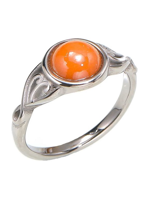 Gemstone Rings for Women Cute Vintage Stainless Steel Circle Personalized Statement Dainty Unique Jewelry Silver Plated Orange Size 7