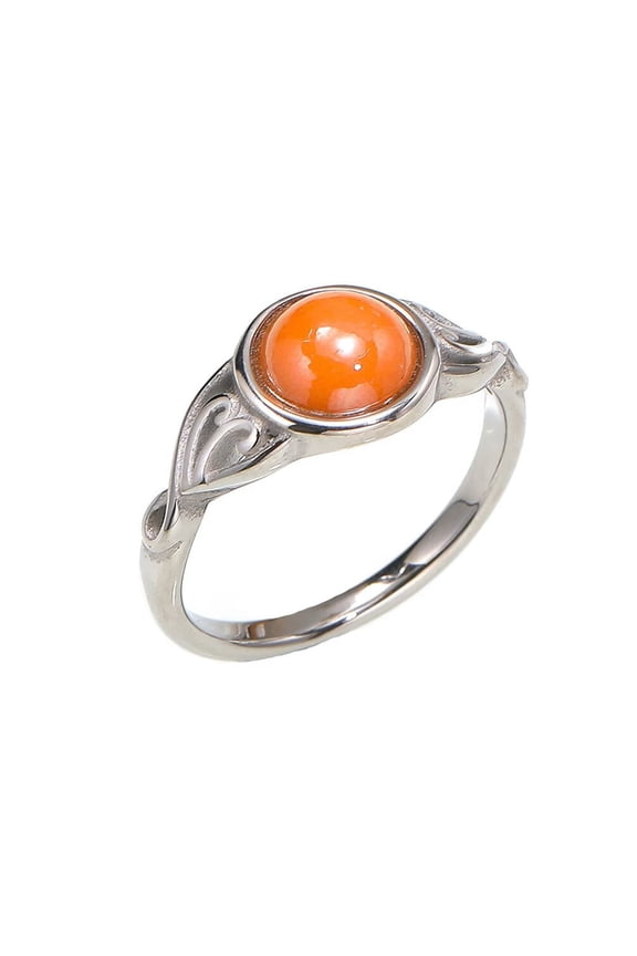 Gemstone Rings for Women Cute Vintage Stainless Steel Circle Personalized Statement Dainty Unique Jewelry Silver Plated Orange Size 12