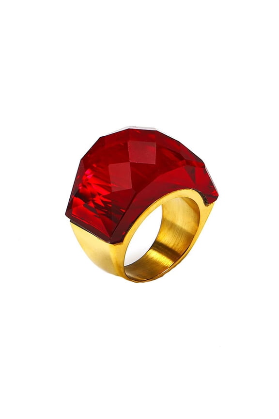 Gemstone Rings for Women Men Chunky Big Transparent Finger Vintage Stainless Steel Silver Gold Plated Personalized Statement Unique Colorful Jewelry Style 9 Size 6