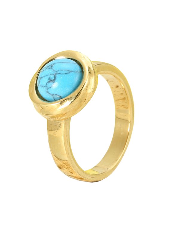 Gemstone Rings for Women Men Round Band Vintage Stainless Steel Couples Everyday Wear Gift Personalized Statement Simple Jewelry Gold Plated Blue Size 9