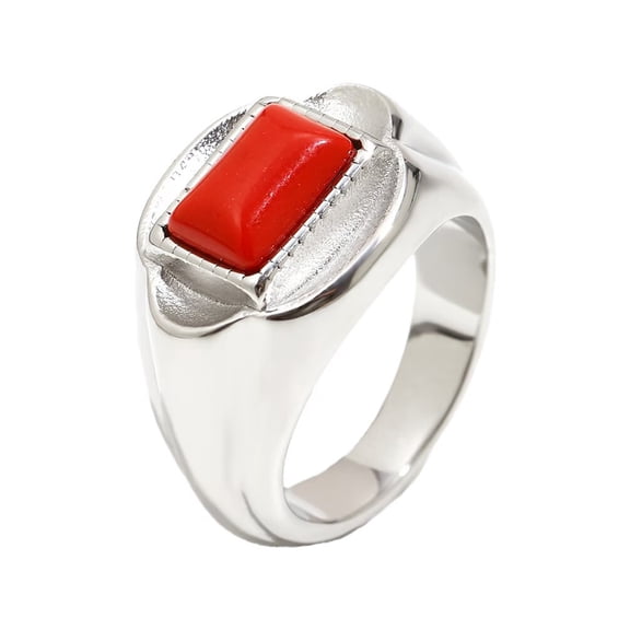 PAURO Gemstone Rings for Women Red Square Silver Gold Plated Stainless Steel Flower Elegant Statemen Personalized Vintage Dainty Jewelry Silver Size 7