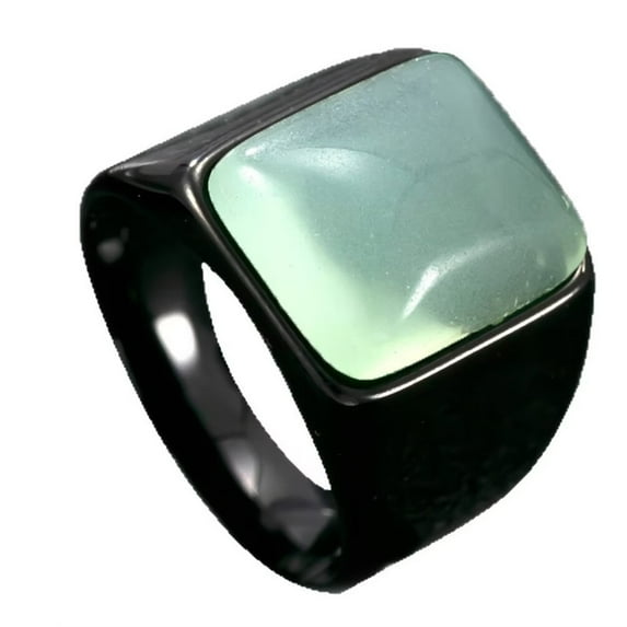 PAURO Gemstone Rings for Men Stainless Steel Black Simple Square Cool Colorful Personalized Statement Dainty Jewelry Light Green Size 10