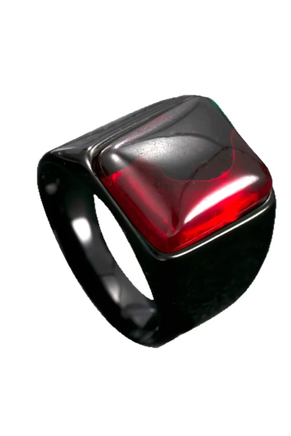 Gemstone Rings for Men Stainless Steel Black Simple Square Cool Colorful Personalized Statement Dainty Jewelry Red Size 9