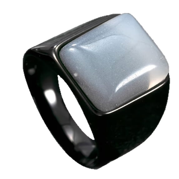 PAURO Gemstone Rings for Men Stainless Steel Black Simple Square Cool Colorful Personalized Statement Dainty Jewelry White Size 12