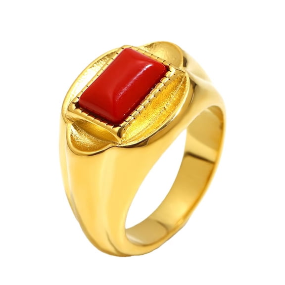 PAURO Gemstone Rings for Women Red Square Silver Gold Plated Stainless Steel Flower Elegant Statemen Personalized Vintage Dainty Jewelry Gold Size 6