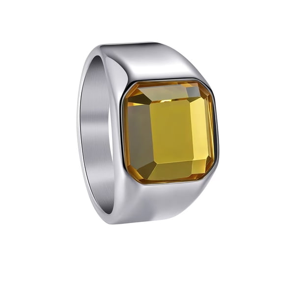 PAURO Gemstone Signet Rings for Men and Women Cubic Zirconia Square Personalized Dainty Cut Jewelry Silver Plated Yellow Size 7