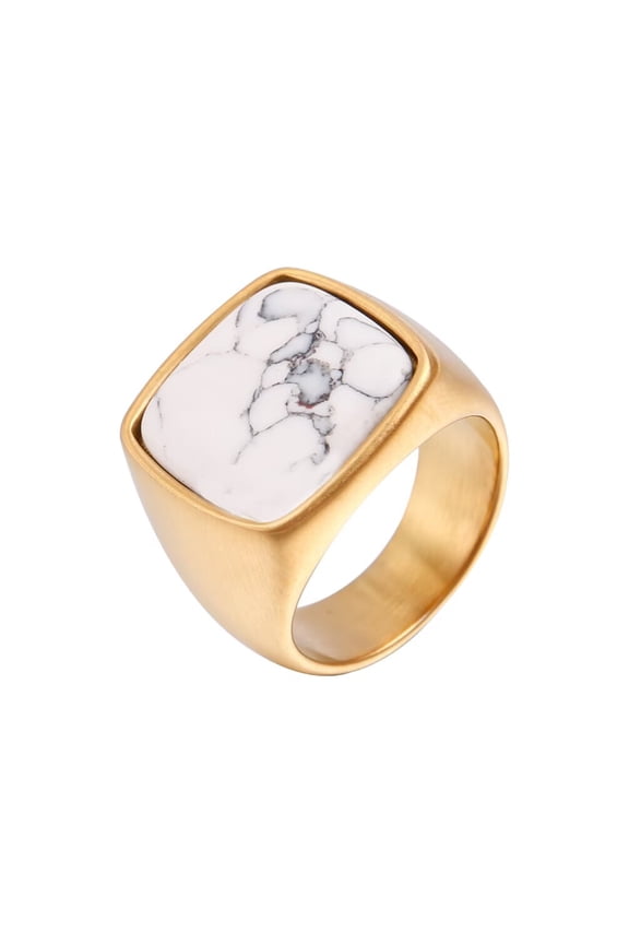 Gemstone Signet Rings for Men Black Silver Gold Plated Square Colorful Vintage Size 15 Statement Personalized Dainty Jewelry Gold White Size 6