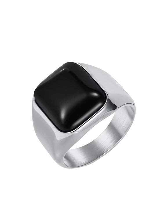 Gemstone Signet Rings for Men Gold/Silver/Black Plated Square Colorful Statement Personalized Dainty Jewelry Silver Black Size 11