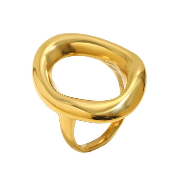 PAURO Geometric Rings for Women Twisted Gold Plated Stainless Steel Personalized Statement Simple Unique Hollow Oval Shaped Irregular Knuckle Finger Jewelry Gold Size 8