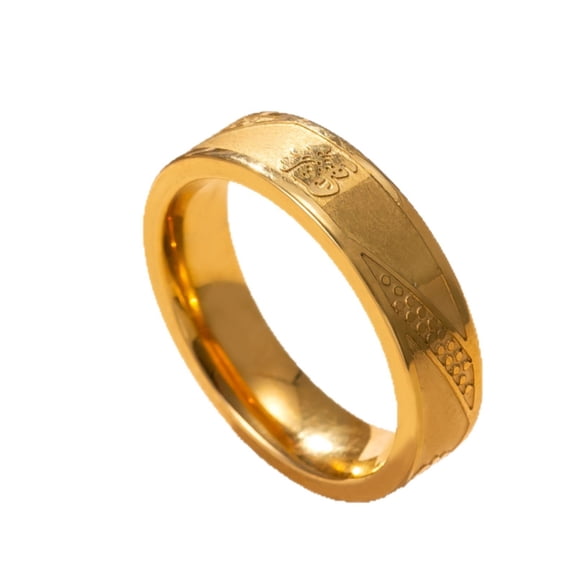 PAURO Gold Color Stainless Steel Fu Character Ring for Men Hand Engraved Chinese Calligraphy Blessing Band Twisted Rope Edge Vintage Statement Jewelry Size 7