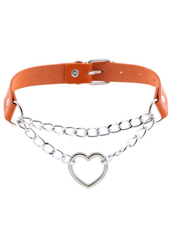 Heart Choker Necklace for Women Gothic Pendant Goth Emo Colorful Gifts Stainless Steel Adjustable Dainty Cute Personalized Simple Elegant Statement Jewelry Orange