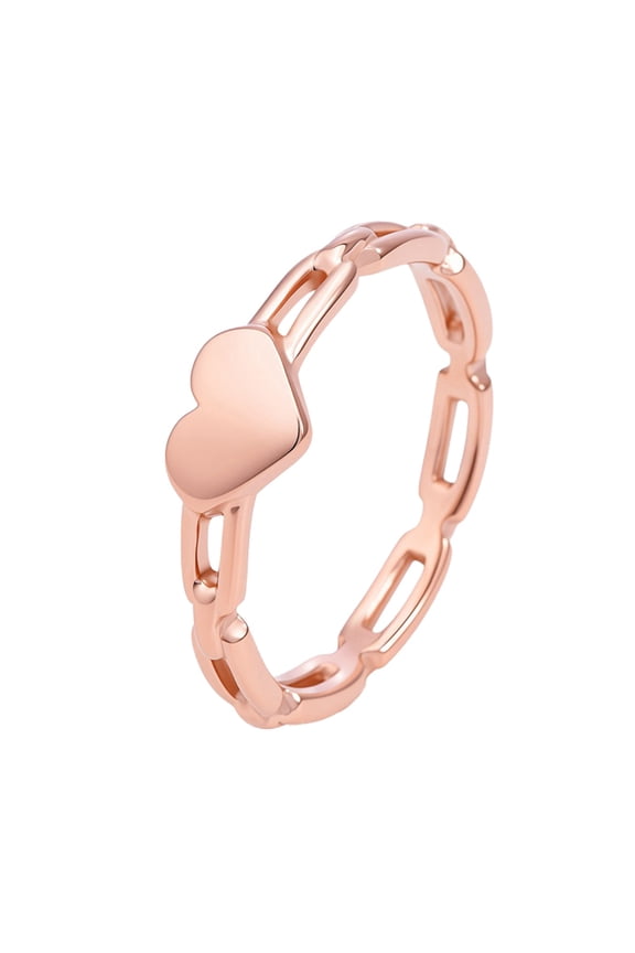 Heart Cuban Link Ring Gold 18K Plated Stainless Steel Chunky Y2K Heart Motif Stackable Jewelry for Women Rose Gold Size 6
