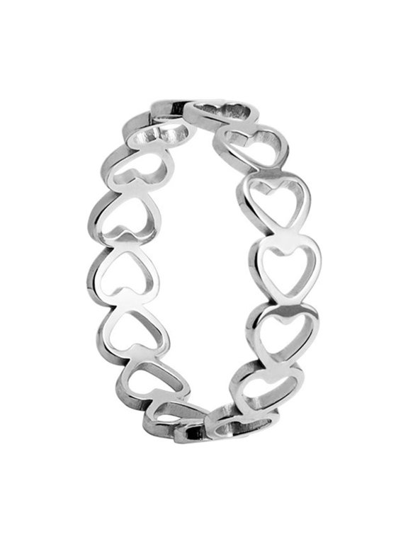 Heart Rings for Women Love Tiny Stainless Steel 5MM Band Hollow Stackable Pinky Promise Eternity Minimalist Simple Statement Personalized Gift Jewelry Silver Plated Size 11