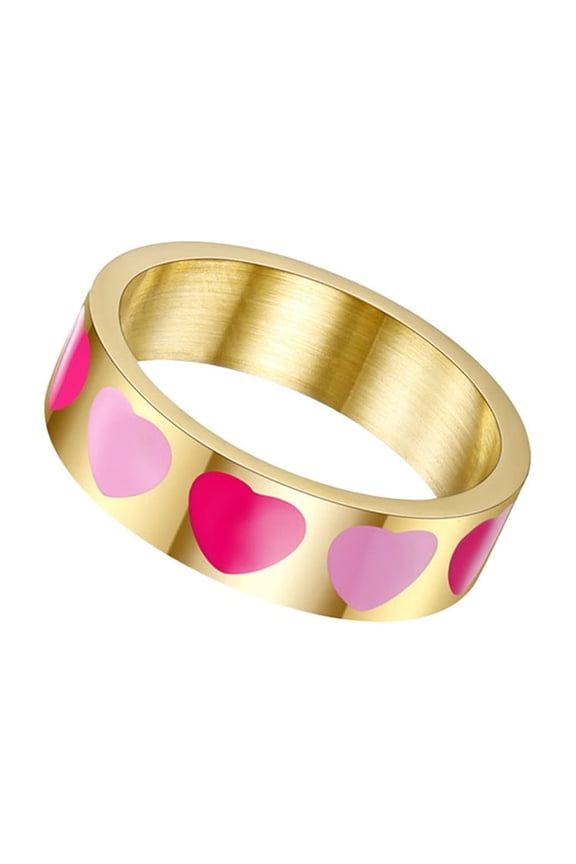 Heart Rings for Women Stainless Steel 6mm Gold Plated Pink Green Brown Size 5 Personalized Statement Simple Cute Band Dainty Elegance Jewelry Pink Size 5