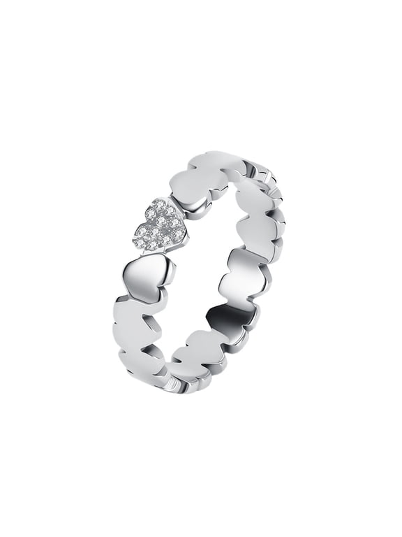 Heart Rings for Women Cubic Zirconia Love Stainless Steel Silver Gold Plated Promise Dainty Engagement Personalized Gifts Jewelry Silver 9