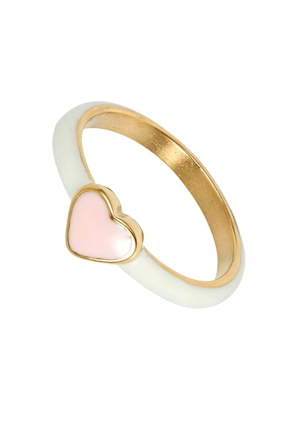Heart Rings for Women Enamel Stainless Steel Cute Adorable Gold Plated Personalized Statement Simple Band Dainty Elegance Jewelry White Size 8