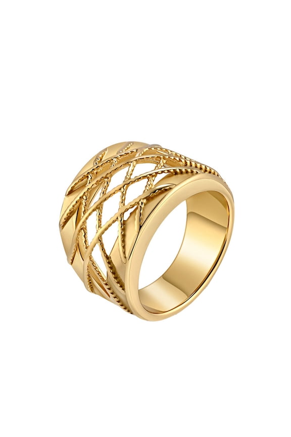 Hollow Rings for Women Wide Rhombic Intersecting Lines Silver Gold Plated Stainless Steel Big Elegant Personalized Simple Statement Jewelry Gold Size 9