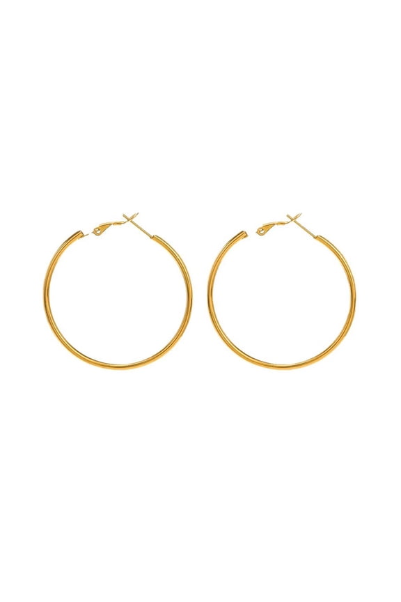 Hoop Earrings for Women Gold/Silver Plated Statement Stainless Steel 30mm 40mm 50mm 60mm Huggie Post Large Personalized Exaggerated Simple Round Jewelry Gold 50mm