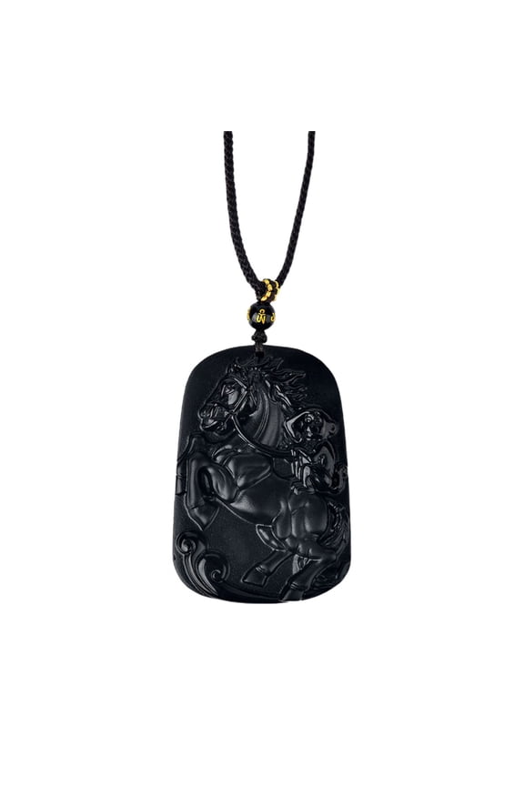 Horse Necklace for Men Black Lucky Charms Sign Pendant Square Chinese Zodiac Rope Chain Statement Personalized Horoscope Cool Jewelry Horse