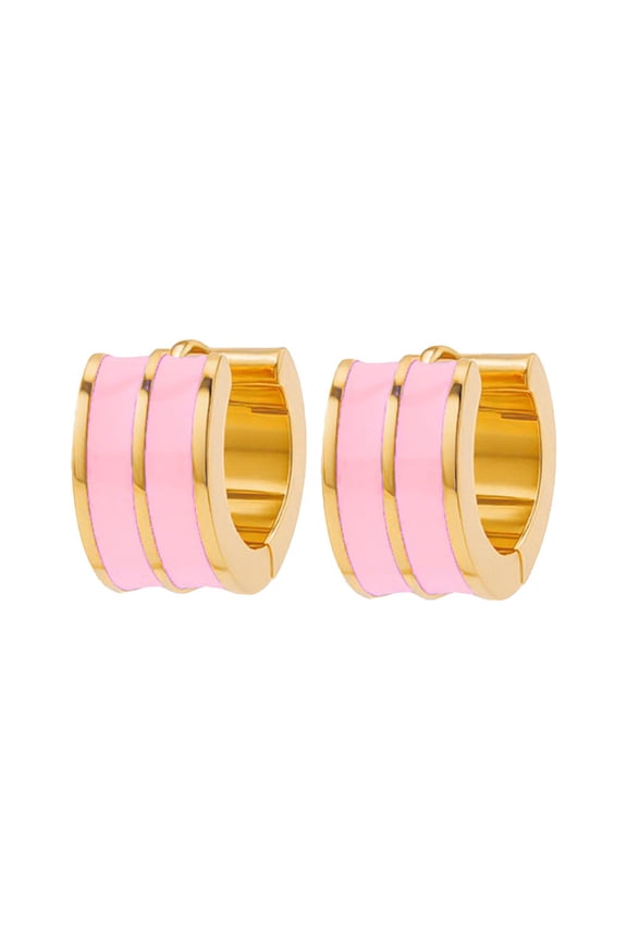 Huggie Hoop Earrings for Women Resin Stud Post Elegant Statement Colorful Pink Green Yellow Dainty Stainless Steel Simple Cute Jewelry Pink