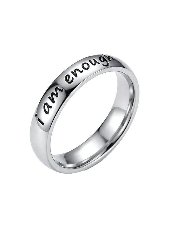 I am Enough Rings for Men Women Stainless Steel 4MM Statement Self Love Band Matching Couples Inspirational Promise Simple Personalized Statement Jewelry Silver Plated Size 5