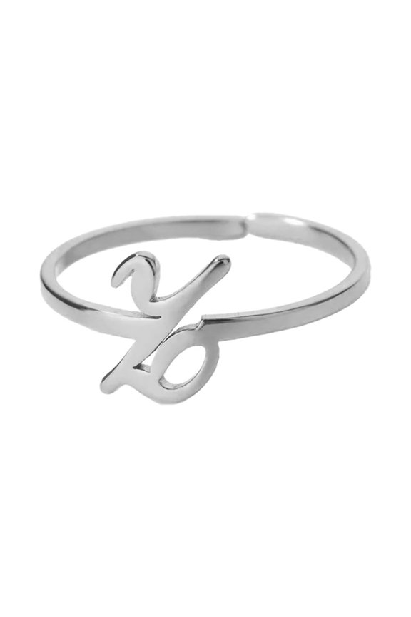 Inital Rings for Women A-Z Letter T Open Adjustable Alphabet Name Silver Gold Plated Stainless Steel Dainty Personalized Statement Simple Jewelry Silver Letter Z