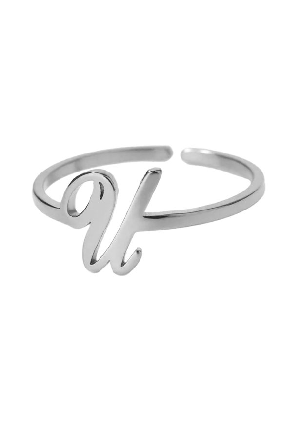 Inital Rings for Women Open Adjustable Alphabet Name Stainless Steel Dainty Personalized Statement Simple Jewelry Silver Letter U
