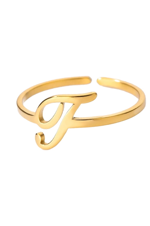 Inital Rings for Women A-Z Letter T Open Adjustable Alphabet Name Silver Gold Plated Stainless Steel Dainty Personalized Statement Simple Jewelry Gold Letter T