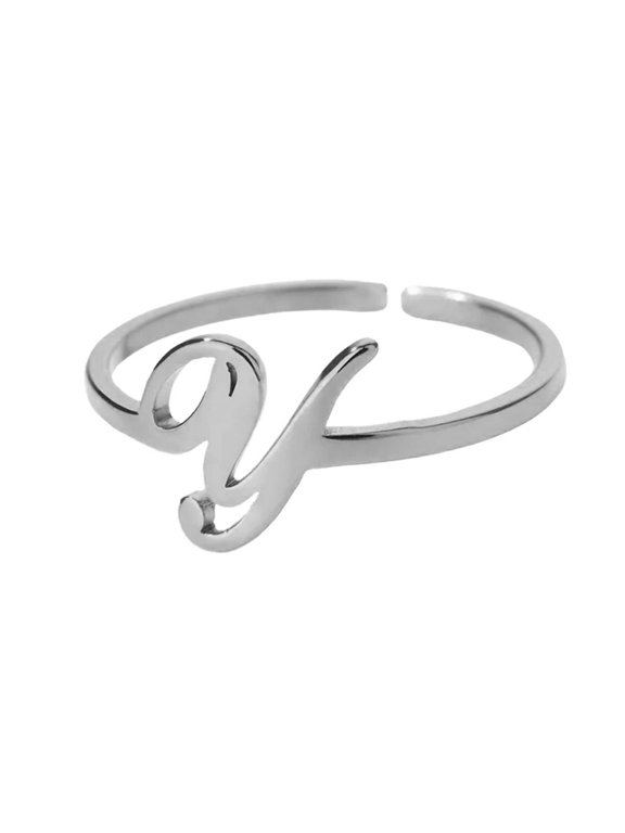 Inital Rings for Women A-Z Letter T Open Adjustable Alphabet Name Silver Gold Plated Stainless Steel Dainty Personalized Statement Simple Jewelry Silver Letter Y