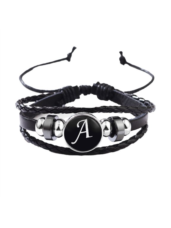 Initial Bracelet for Men Women Couples Adjustable Braided Black Letter A-Z Name Stainless Steel Personalized Statement Simple Jewelry Black Letter A