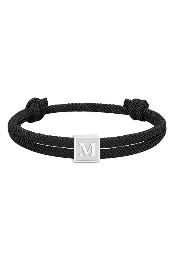 Initial Bracelets for Men Women Couples Handmade Braided Adjustable Rope Black A-Z Letter K Name Simple Stainless Steel Personalized Cuff Capital Monogram Jewelry Black Letter M