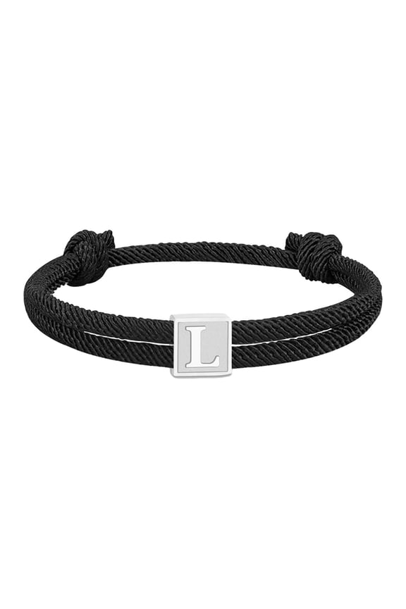 Initial Bracelets for Men Women Couples Handmade Braided Adjustable Rope Black A-Z Letter K Name Simple Stainless Steel Personalized Cuff Capital Monogram Jewelry Black Letter L