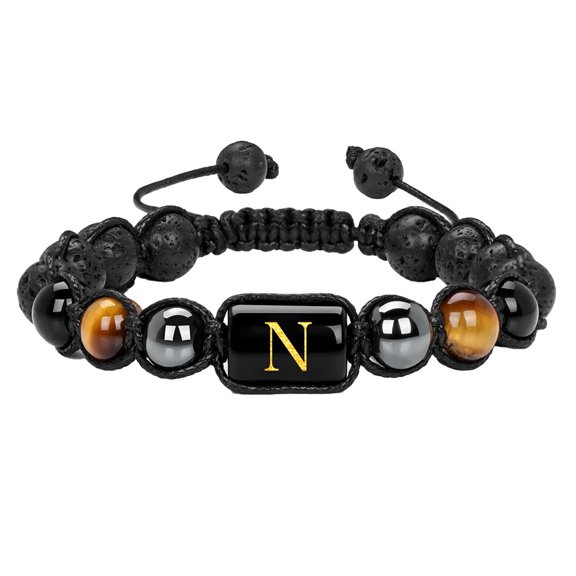 PAURO Initial Bracelets for Men Women Couples Letter A-Z Handmade Beaded Braided Rope Wrist Adjustable Name Simple Stainless Steel Personalized Gifts Jewelry N