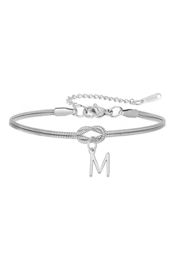 Initial Bracelets for Women Layered Letter Snake Chain Alphabet Silver Gold Plated Stainless Steel Personalized Tie A Knot Name Charm Simple Jewelry Silver Letter M